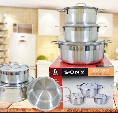 BỘ 3 NỒI SONY CAO CẤP - DÙNG ĐƯỢC BẾP ĐIỆN -BẾP GAS - BẾP TỪ - NỔI 16CM 18CM 24CM