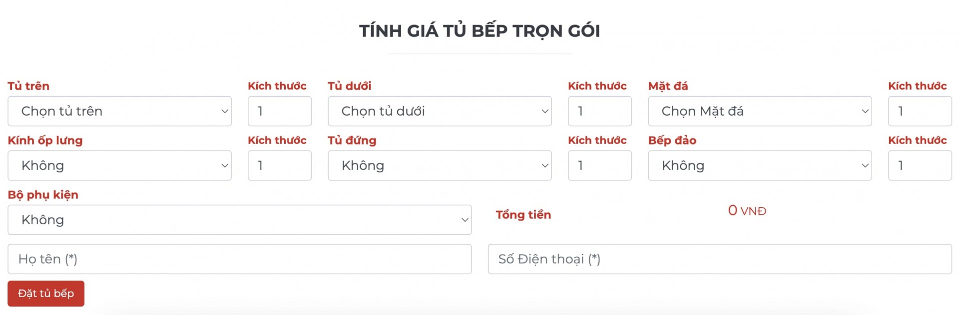 Báo giá tủ bếp trực tuyến