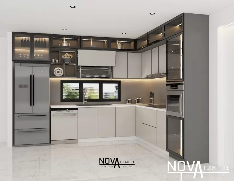 Sự khác nhau giữa tủ bếp nhôm kính và tủ bếp cánh kính cao cấp