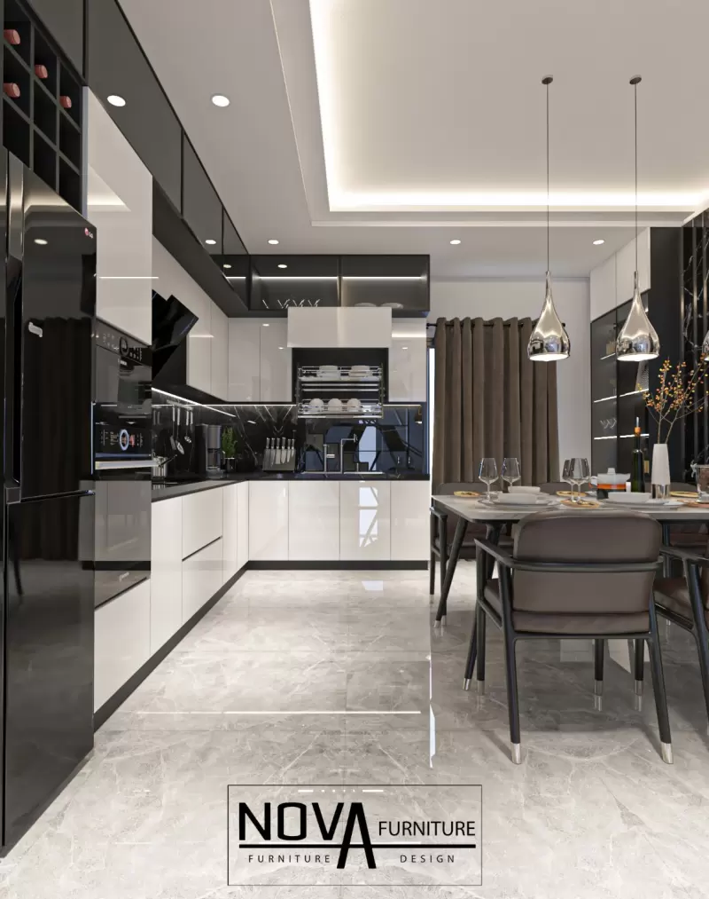 Xu hướng tủ bếp hiện đại là kính và đèn led