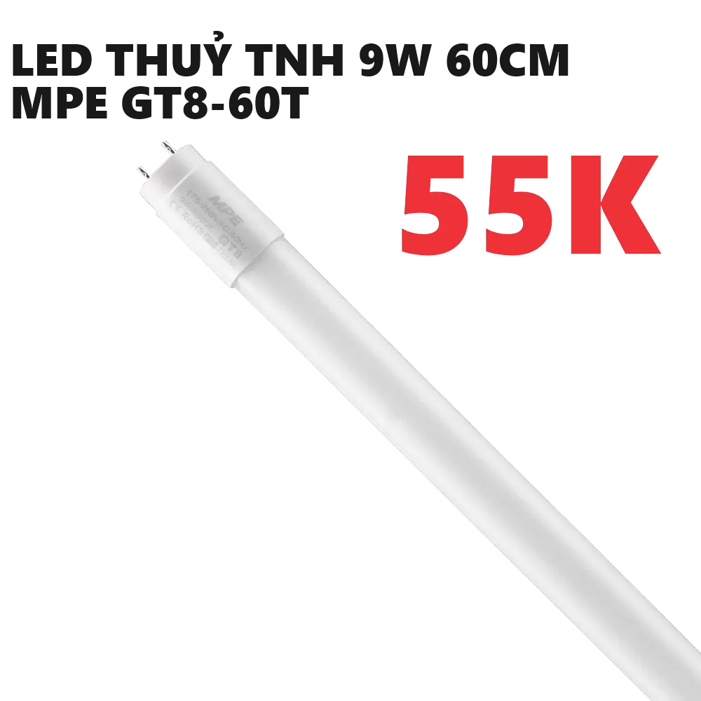 Led tube thuỷ tinh 60cm 9W ánh sáng trắng GT8