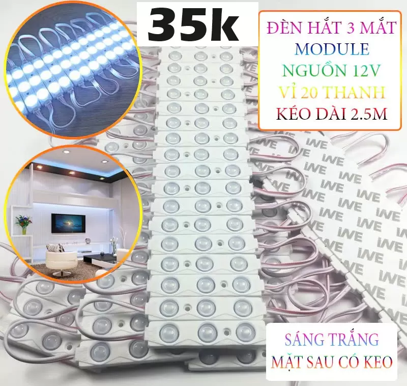 Led hắt 3 mắt module nguồn 12v 20 thanh 60 bóng