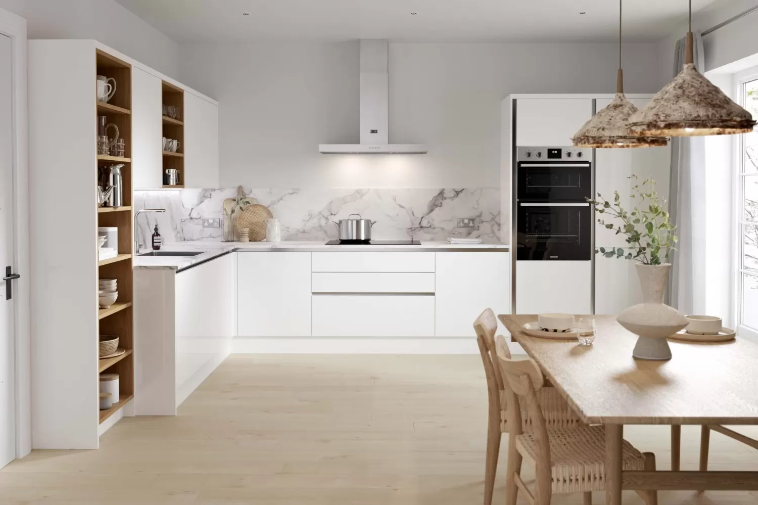 Thiết kế tủ bếp tông màu trắng hiện đại