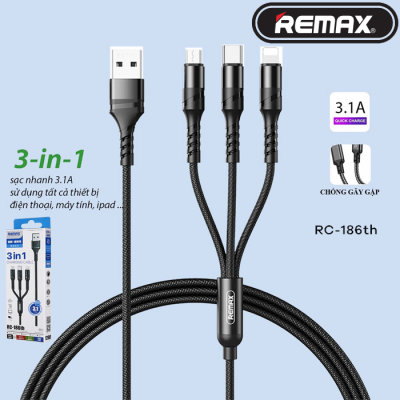 Dây sạc 3 đầu Remax phù hợp mọi loại điện thoại