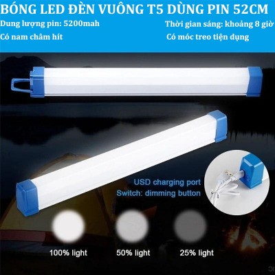 Đèn Led thanh T5 tích điện siêu sáng Thời gian sáng 8h