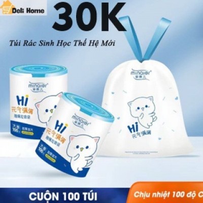 Túi rác sinh học có quai xách (cuộn 100 túi)