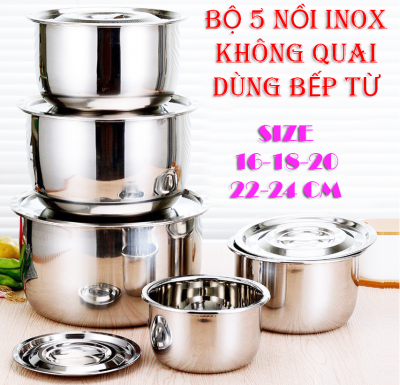 Bộ 5 thố Inox lớn có nắp không quai