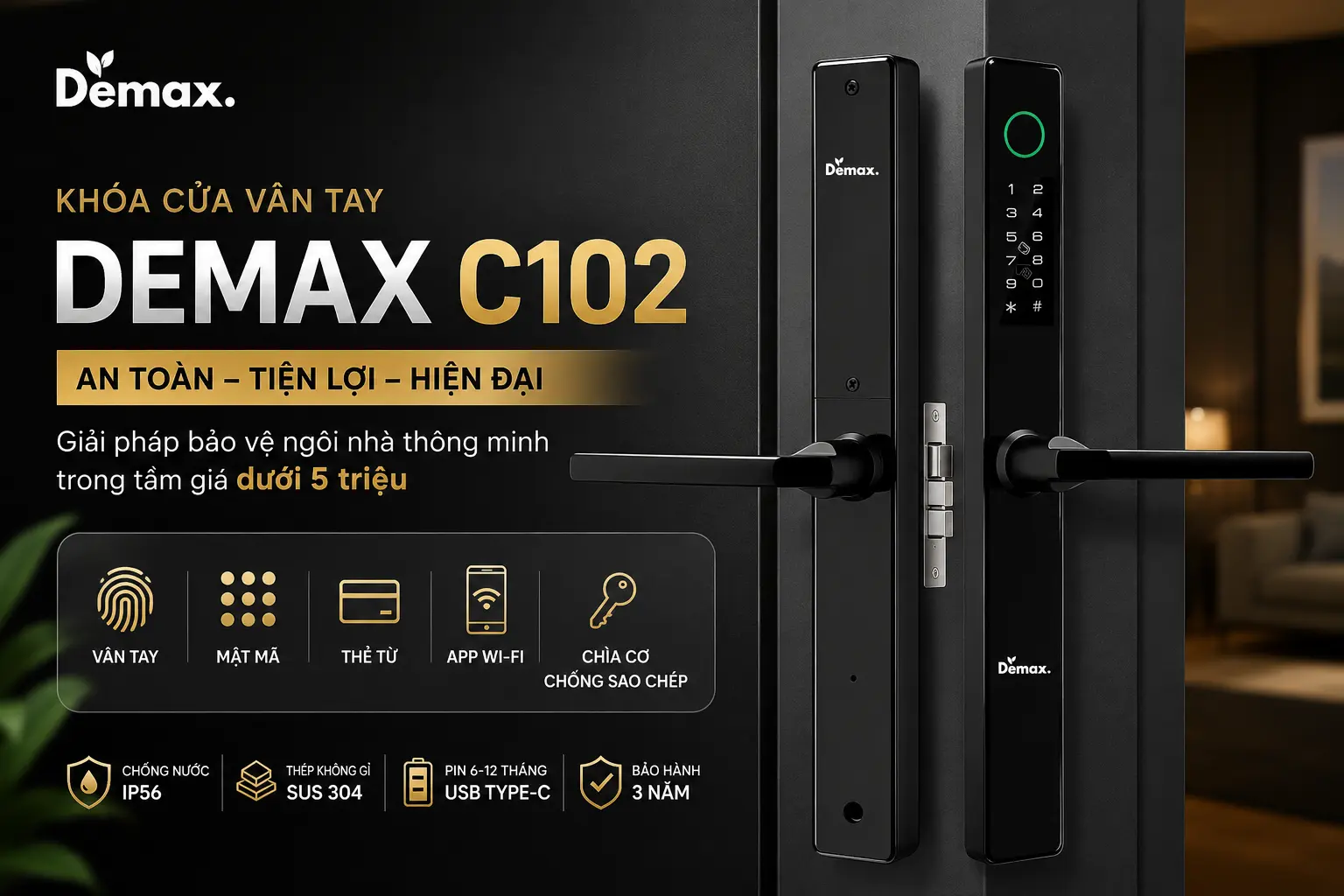khóa cửa vân tay Demax C102